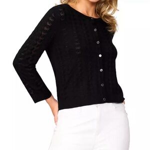 NWT Melissa Paige Petite Pointelle-Knit Crewneck Cardigan